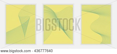 Yellow Background With Gren Geometric Patterns. Minimal Covers Design. Abstract Vector Illustration.