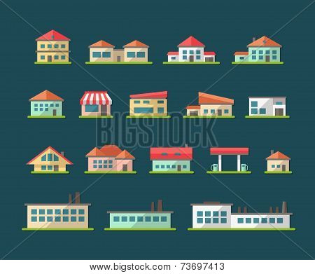 Set of flat design buildings pictograms