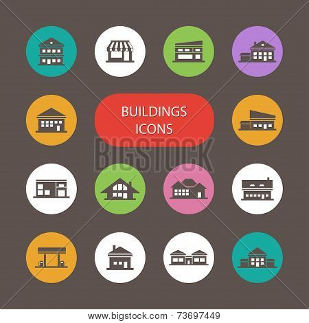 Set of flat design buildings pictograms