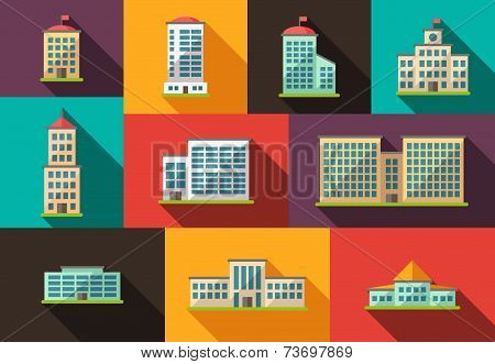 Set of flat design buildings icons