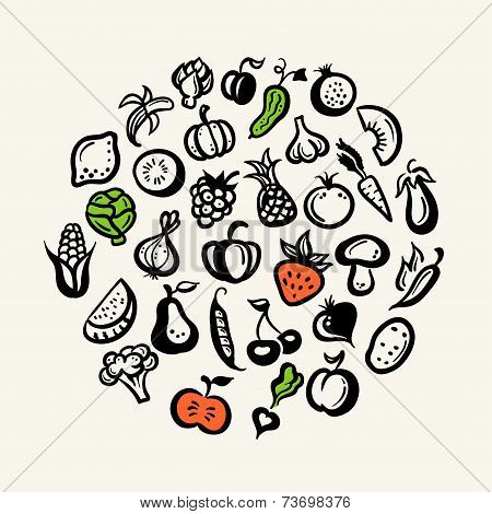 Set of flat design fruit and vegetables icons