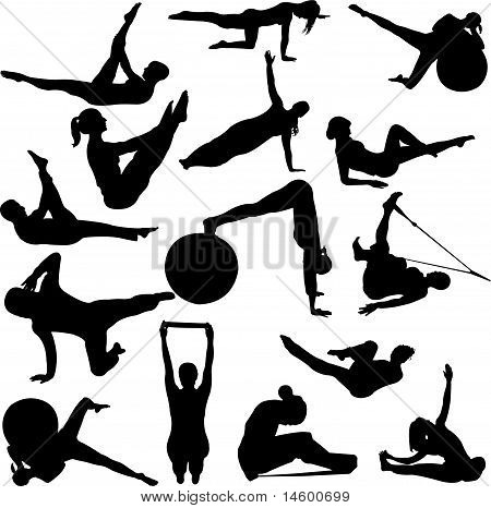 pilates women silhouettes - vector