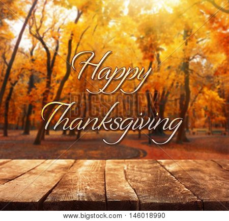 Happy Thanksgiving Day. Beautiful nature background with wooden floor