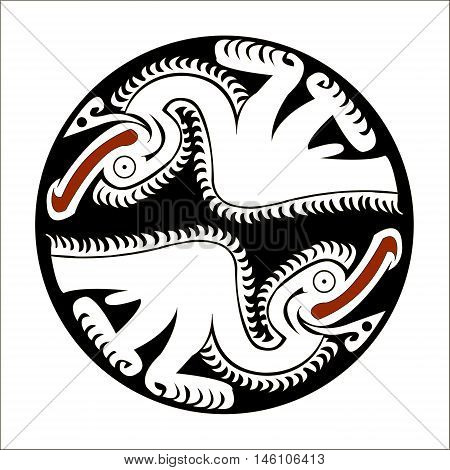 Pelican - stylized graphics. Ethnic pattern of American Indians: Aztecs, Mayans, Incas. drawing in the Mexican style. Vector illustration.