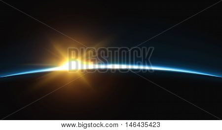 Planet earth sunrise.. Globe Horizon atmosphere. view of the earth from orbit of the planet . Background of the earth from space vector illustration