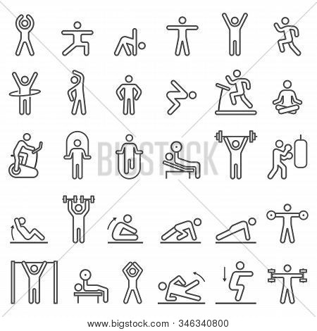 Fitness Exercise Workout Line Icons Set. Vector Illustrations.