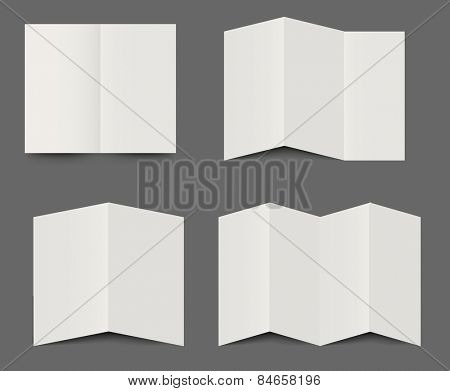 Vector templates of dimensional folded blank white brochures for use as design elements for leaflets, advertising and branding in double, triple fold and four fold formats