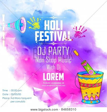 illustration of DJ party banner for Holi celebration