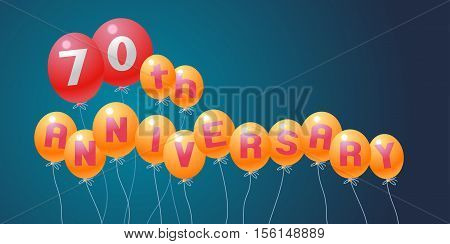 70 years anniversary vector illustration banner flyer logo icon symbol invitation. Graphic design element with air balloons for 70th anniversary birthday card celebration decoration