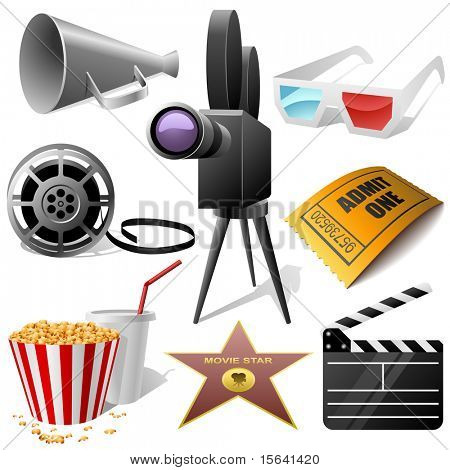 Cinema symbols vector set isolated on white.