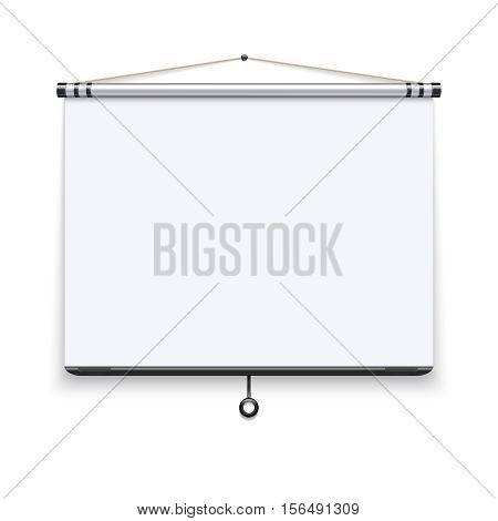 Blank white board, meeting projector screen, presentation display vector illustration. White screen for conference, presentation projection screen film