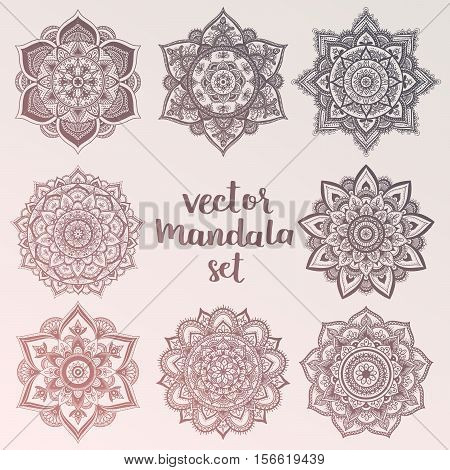 Mandala. Set of vector circle ornaments. Abstract sacred geometry. Boheamin hipster colors. Boho mandala collection.