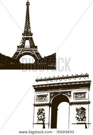 Eiffel Tower and the Arc du Triopmhe in Paris, France