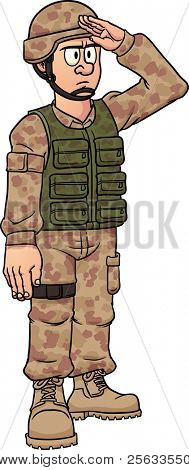 Cartoon soldier saluting. Vector illustration with simple gradients. All in a single layer.