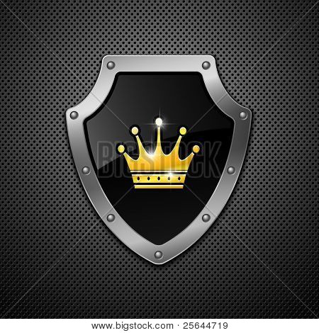 Shield  with crown on a metal background.