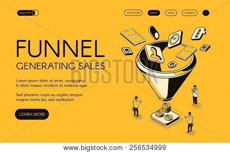 Funnel Generating Sales Vector Illustration For Digital Marketing And E-business Technology. Trade A