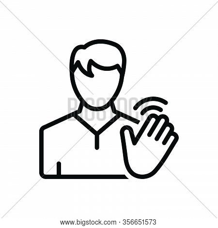 Black Line Icon For Hi Hello Bye-bye Person Hand Waving Friendly Palm Gesture