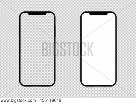 Phone Blank Display Or Screen. Mobile Phone Template And Illustration. Modern Device And White Desig