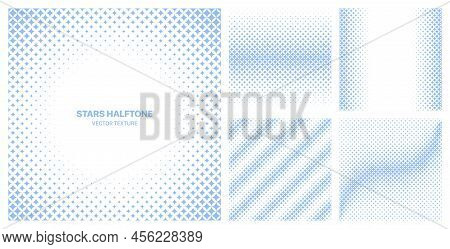 Assorted Various Pale Blue Stars Halftone Textures Vector Different Geometric Patterns Set Isolated 