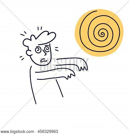 Hypnotized Man. Autosuggestion And Deception. Character With Spiral Eyes. Hypnosis Circle. Simple Ou