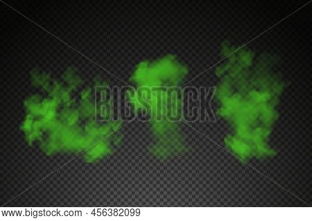 Smoke Or Poison Gases,chemical Toxic Vapour.green Stink Bad Smell.vector Realistic Set Of Stench Bre