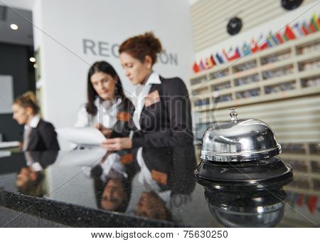 Modern luxury hotel reception counter desk with bell