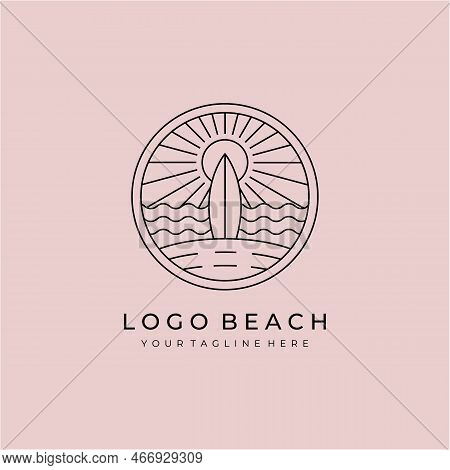 Ocean Surf Logo Line Art Vector Illustration Design, Beach Logo Design