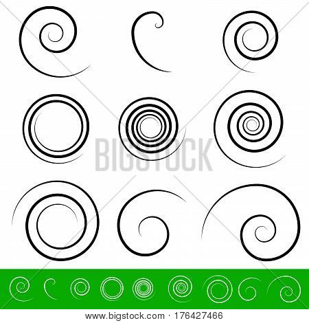 Spiral, Vortex Element Set. 9 Different Circular Shapes. Spiral Set.