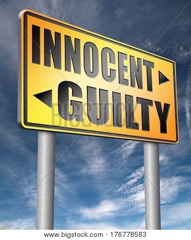 innocent or guilty presumption of innocence until proven guilt as charged in a fair trial for crime suspect 3D illustration