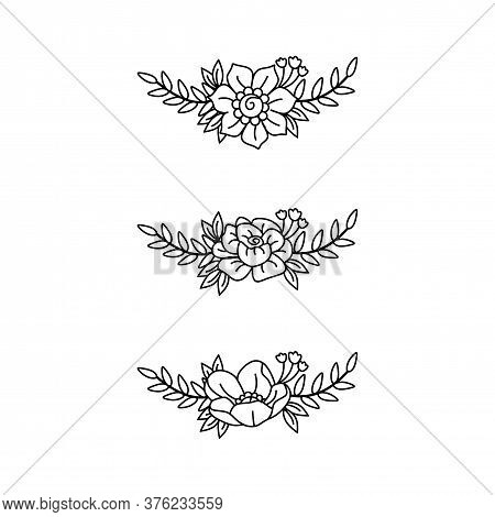 Bouquet Of Flowers, Continuous Line Drawing Vector. Graphical Flower Illustration. Green Flower, Whi