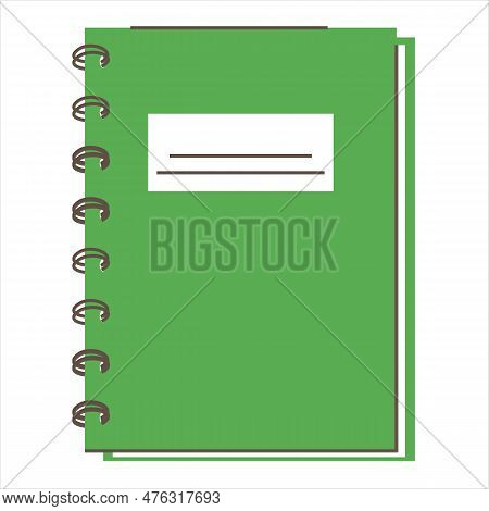 Green Notebook Vector Isolated. School And Office Supply. Concept Of Education, Writing Equipment. S