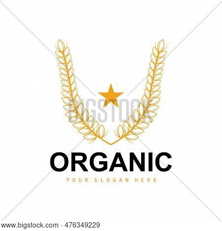 Wheat Rice Logo, Agricultural Organic Plants Vector, Luxury Design Golden Bakery Ingredients