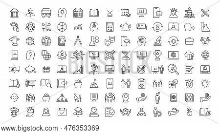 E-learning Icon Set. Online Education Icon Set. Thin Line Icons Set. Distance Learning. Containing V