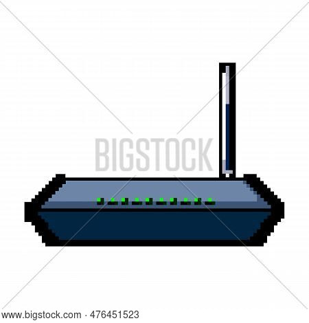 Antenna Dsl Modem Game Pixel Art Retro Vector. Bit Connection Ethernet, Network Wireless Antenna Dsl