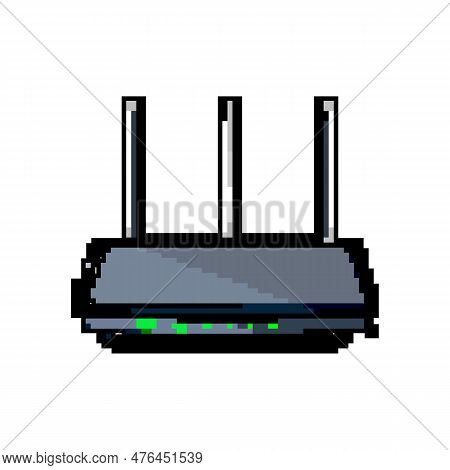 Network Dsl Modem Game Pixel Art Retro Vector. Bit Wireless Internet, Wifi Hub Network Dsl Modem. Ol