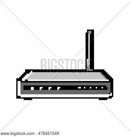 Wireless Dsl Modem Game Pixel Art Retro Vector. Bit Internet Wifi, Hub Lan Wireless Dsl Modem. Old V