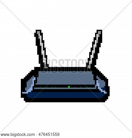 Wifi Dsl Modem Game Pixel Art Retro Vector. Bit Hub Lan, Antenna Connection Wifi Dsl Modem. Old Vint