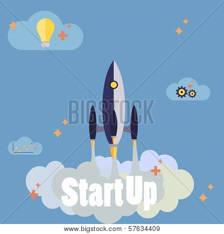 Startup New Business Project With Rocket Image Development And Launch A New Innovation Product On A