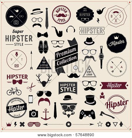 Set of Vintage styled design Hipster icons. Vector illustration background