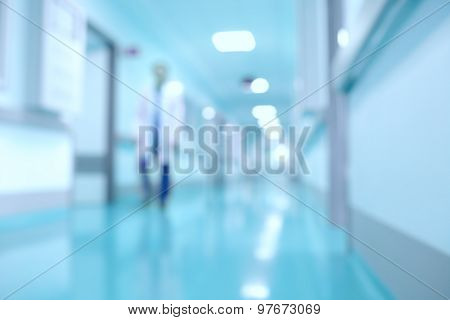 Medical And Hospital Corridor Defocused Background With Modern Laboratory (clinic