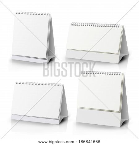 White Blank Paper Desk Spiral Calendar. Spiral Calendar Vector Template. Vertical Table Calendar