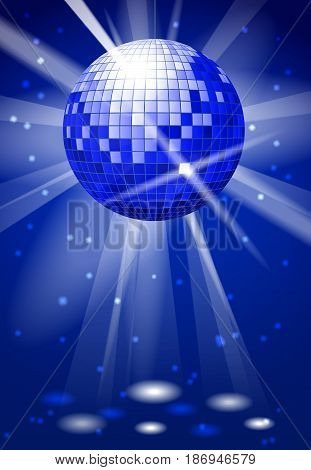 Dance club party vector background with disco ball. Dance ball bright reflection, illustration of music ball disco