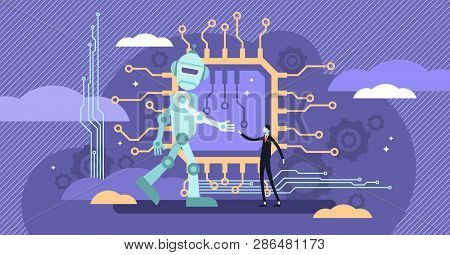 Ai Ethics Vector Illustration.flat Tiny Robot Relationship Persons Concept.computer Intelligence Beh