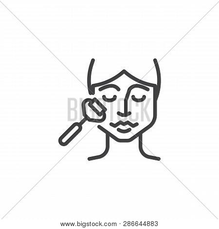 Face Massage Line Icon. Linear Style Sign For Mobile Concept And Web Design. Woman With Facial Jade 