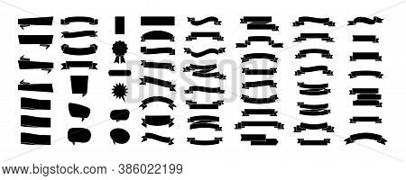 Black Ribbons Banners, Isolated On White Background. Ribbons Banners Collection Different Shape. Rib