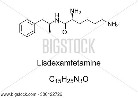 Lisdexamfetamine, Chemical Structure. A Medication And Derivative Of Amphetamine. A Central Nervous 