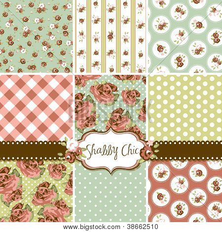 Shabby Chic Rose Patterns and seamless backgrounds. Ideal for printing onto fabric and paper or scrap booking.