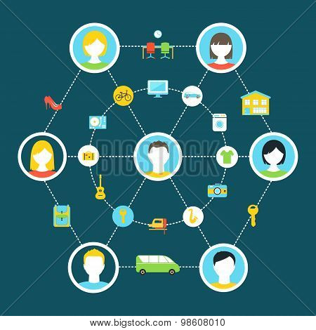 Collaborative Consumption and Shared Economy Concept Illustration