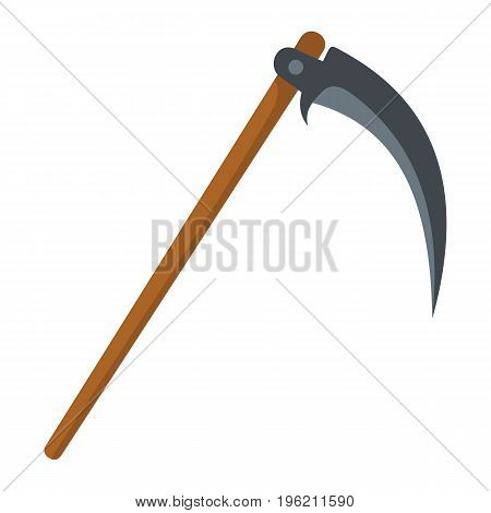 Scythe flat cartoon icon. Vector illustration for design and web isolated on white background. Scythe vector object for labels, logos and advertising