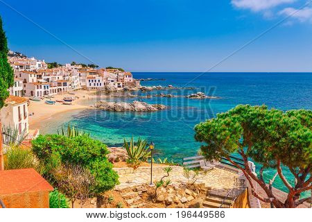 Sea Landscape With Calella De Palafrugell, Catalonia, Spain Near Of Barcelona. Scenic Fisherman Vill